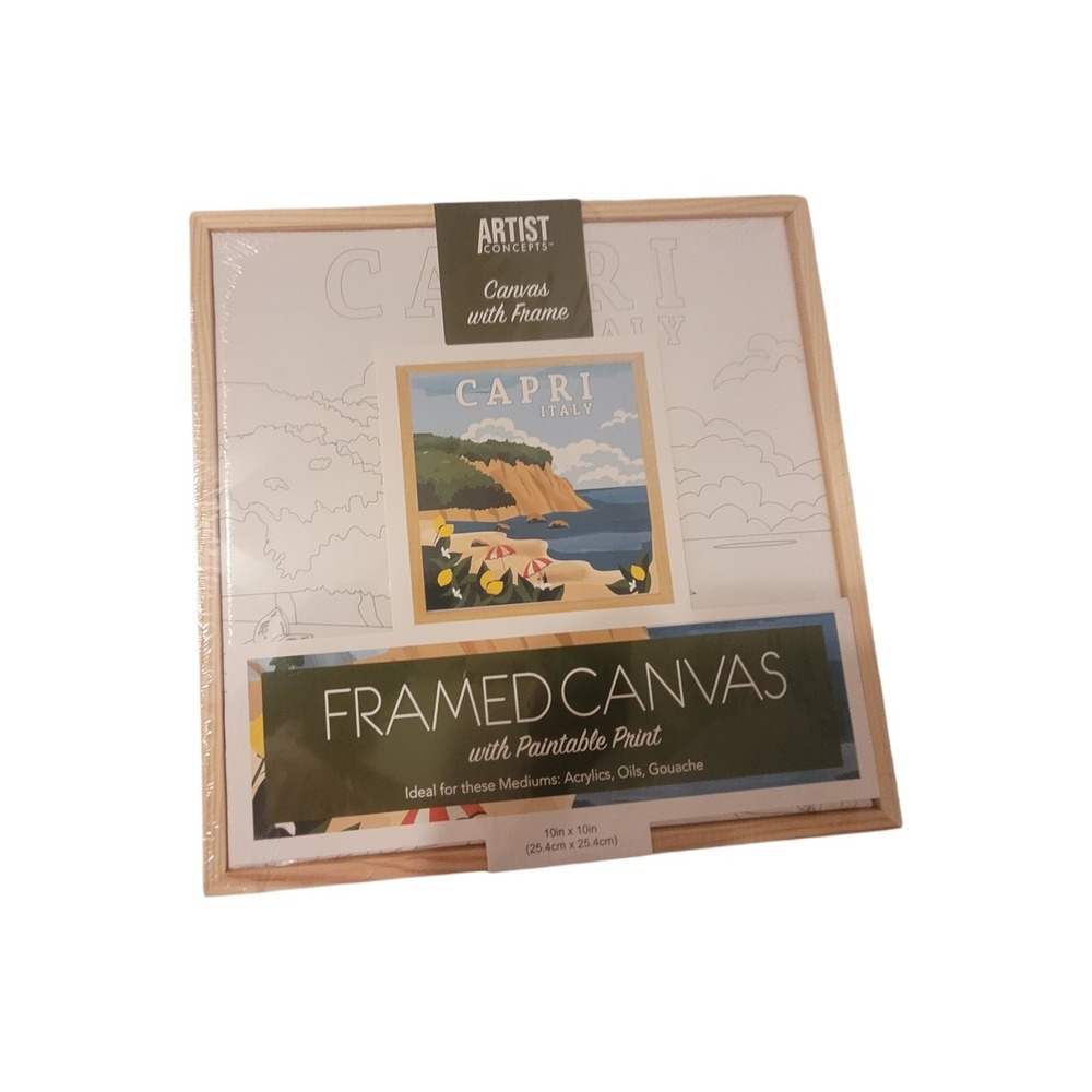 Framed Canvas Painting Kit 12 x 12 w/12 Paints Brush Frame Canvas Capri Italy